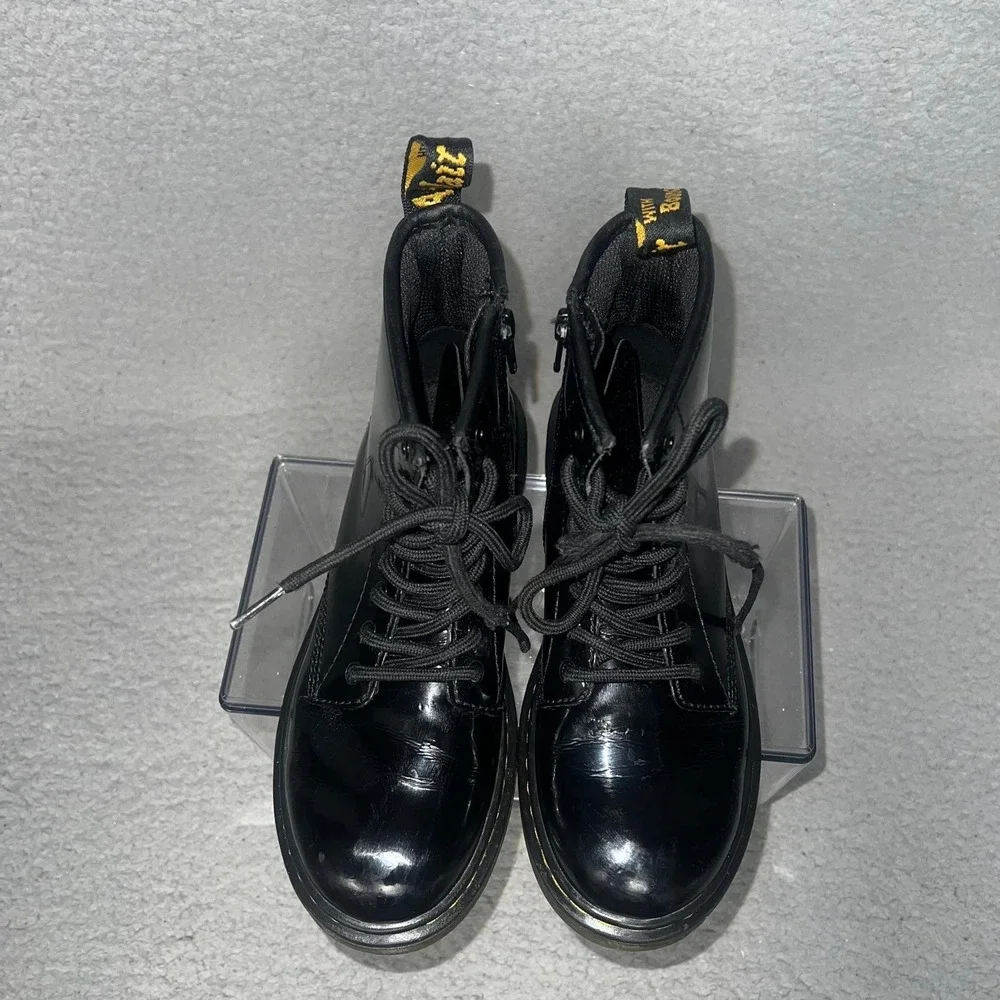 Dr. Martens 1460 J Boots Youth Sz 3 Black Patent Leather Side‎ Zip Lace Up Shoes